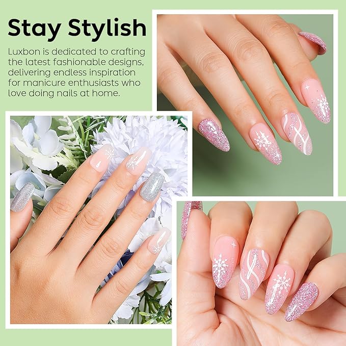 Luxbon 6 pcs Glittery Gel Nail Polish Set - Winter Color Set Long Lasting Gel Polish, uv led Soak Off Nail Art Designs Manicure Kit 030