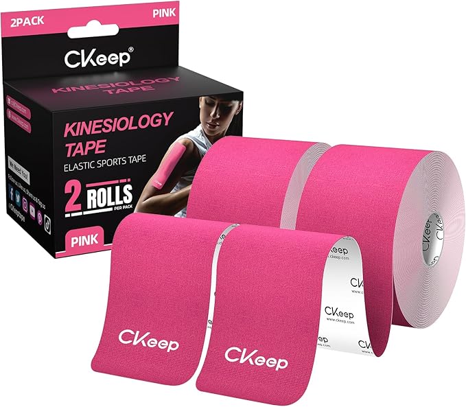 CKeep Kinesiology Tape, Uncut 2 Rolls, Original Cotton Elastic Premium Athletic Tape,Latex Free Hypoallergenic, 2inch x 16ft, Pink