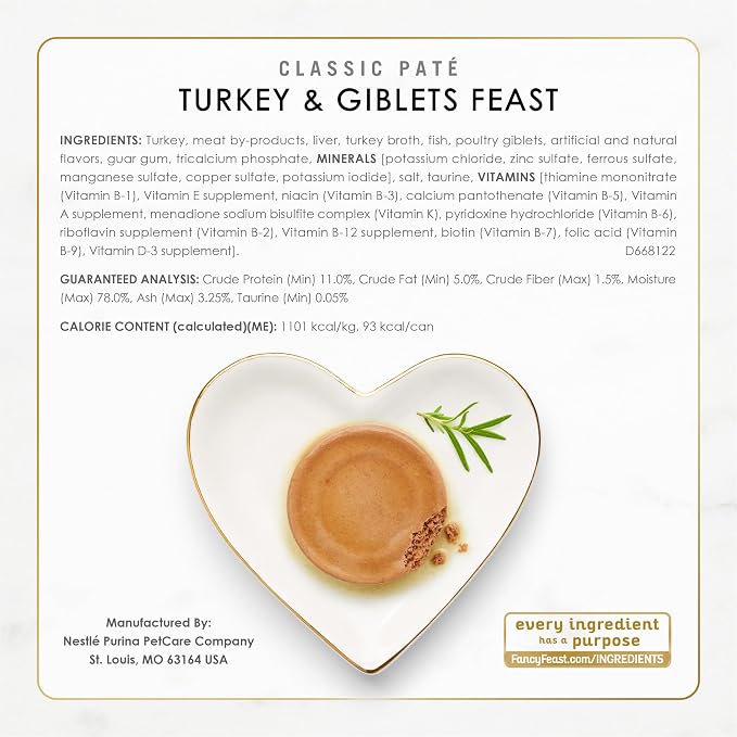 Fancy Feast Poultry and Beef Feast Classic Pate Collection Grain Free Wet Cat Food Variety Pack - 3 oz. Cans,(Pack of 60)
