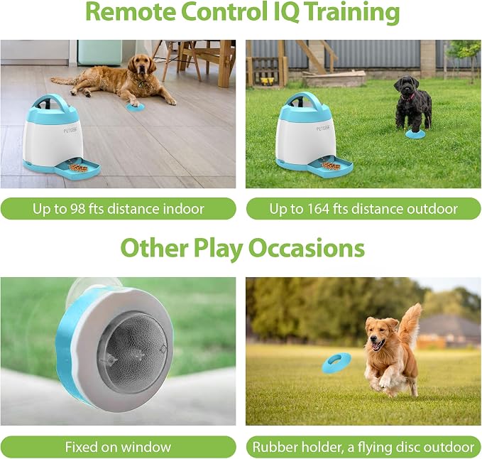 PETGEEK Dog Treat Dispenser Toy, USB-Charged Interactive Toy for IQ Play | Remote Push Button Control, 400ml Capacity Upgraded 3000mAh, Relieves Boredom, Blue Slow Feeder for Indoor& Outdoor Play