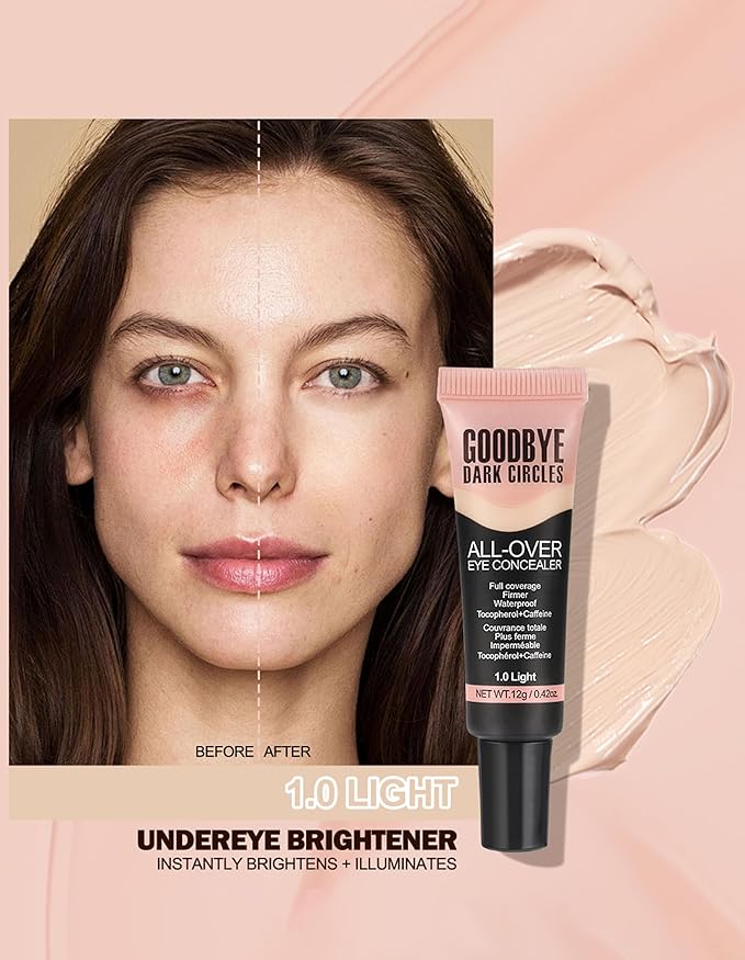 Erinde Under Eye Full Coverage Concealer, Color Corrector for Dark Circles, Fine Lines, Redness & Discoloration, Waterproof Natural Finish Dark Circles Under Eye Concealer, 01 Light