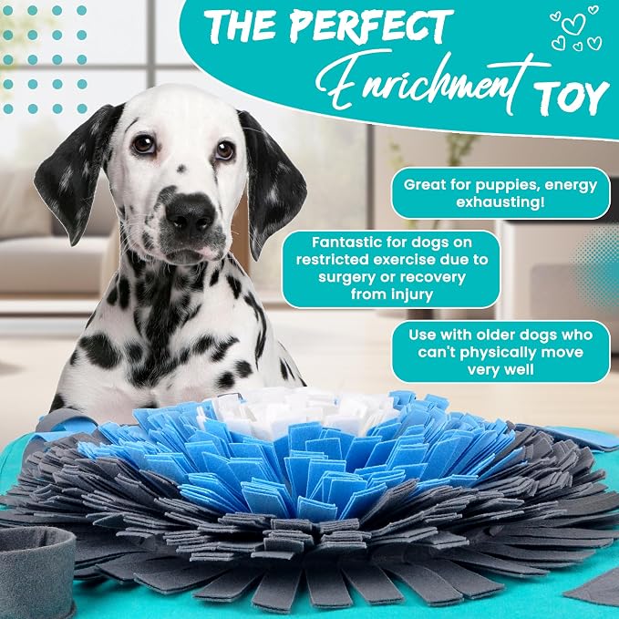 25" Dog Snuffle Mat - Interactive Dog Puzzle Toys for Enrichment - Large Slow Feeder Foraging Mat for Brain Games & Nosework Training - Washable Pet Sniff Mat with Easy to Carry Handle