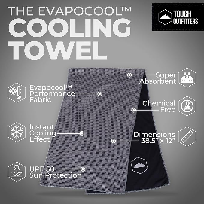 Tough Outdoors Cooling Towels for Neck Face - Neck Cooling Towel for Hot Weather Yoga Sports Golf Sweat - Instant Cold Towel