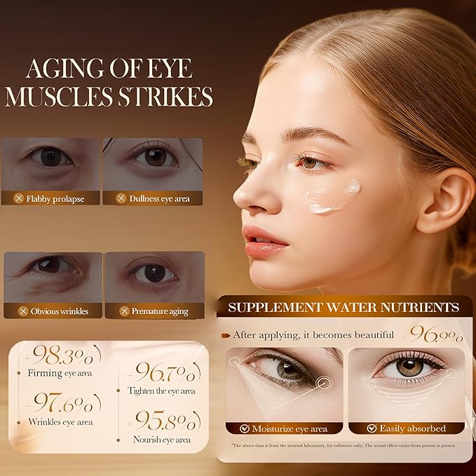 AKARY Roll on Eye Cream with 70% Rice Essence Extract, Moisturize, Tighten, Tender, Triple Roll & Glow Massage Head Under Roller Cream for Elasticity Wrinkles Puffiness Fine Lines-Korean Eye Cream