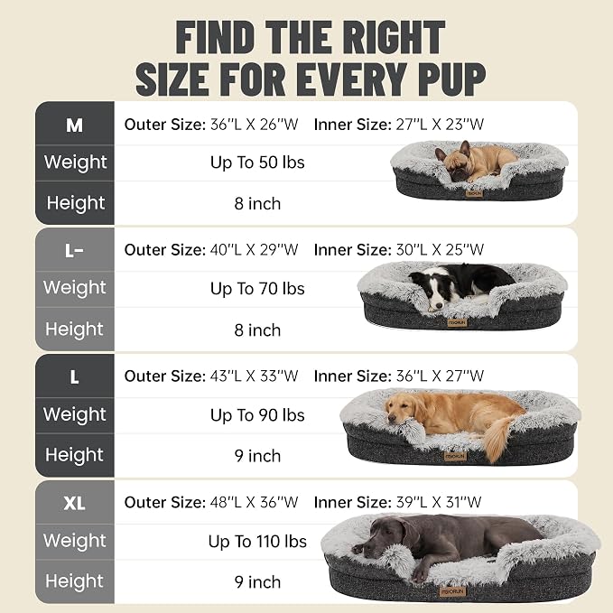 Fluffy Orthopedic Dog Beds Large Sized Dog, 48" Bolster Sofa Bed | Soft plush faux fur,lowered entry,washable cover,waterproof liner,claming dog couch for x-large dogs,supportive bolster