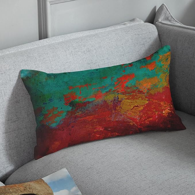 Throw Pillow Covers Set of 2, 12 x 20 Inch, Turquoise Burnt Orange | Abstract Modern Art Outdoor Decorative Square Pillow Cases Couch Cushion Case for Couch Bed Sofa Living Room Home Decor