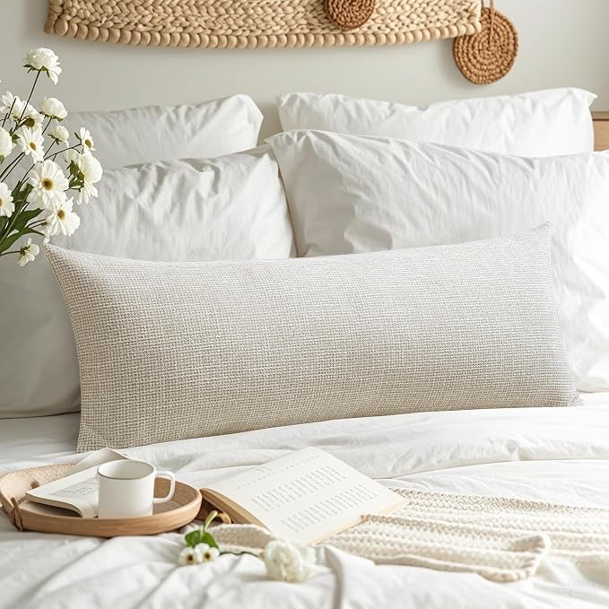 OTOSTAR Linen Throw Pillow Cover Set of 1 Decorative Long Lumbar Pillowcase Rectangle Cushion Cover 14x36 Inch for Home Decor Sofa Bedroom Car 35 x 90CM Beige