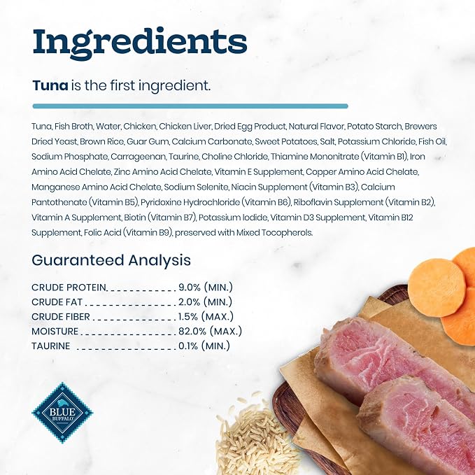 Blue Buffalo Tastefuls Tuna Flaked Wet Cat Food, 5.5 oz, 24 ct | Real Tuna First, Entrée in Gravy, No Chicken By-Product, Corn, Wheat, or Soy