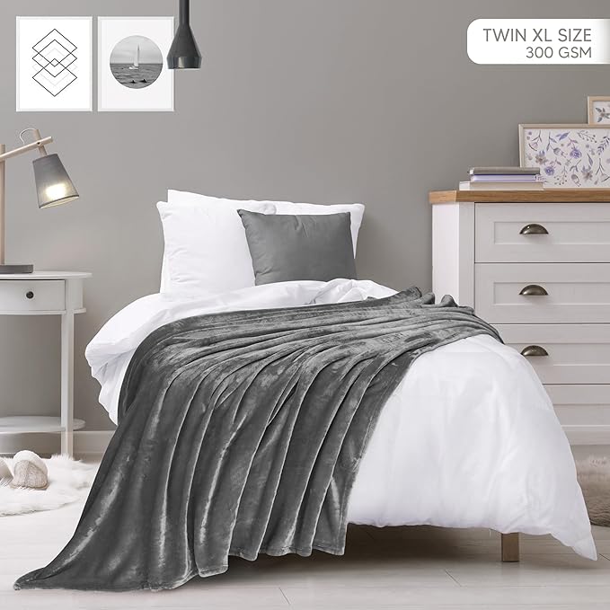 Utopia Bedding Ultra Soft Fleece Bed Blanket Twin XL Size Grey (90x76 Inch) | College Dorm Room Essentials for Girls and Guys, Microfiber Plush Warm Lightweight Breathable Cozy Blanket Anti-Static