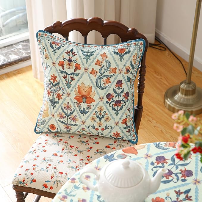 Linen Square Throw Pillow Cover,Set of 2,18"x18"-Floralsea A | Designer French Elegant Pillow Cover,Concealed Zipper Design,Sofa,Bedroom,Living Room,Lounge Chairs,All Season Home Decor