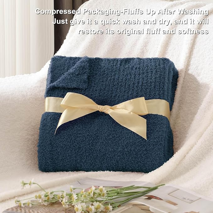 Navy Blue Throw Blanket, Soft Fluffy Fuzzy Knit Blanket for Couch Bed Sofa, Cozy Plush Warm Blanket for Bedroom Living Room, Spring Home Decor, 50x60 Inches