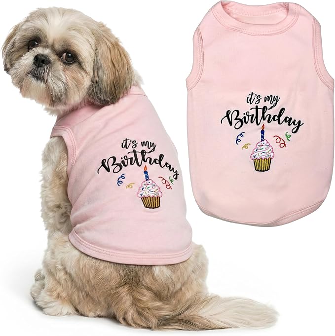 Parisian Pet Dog Shirt – 100% Cotton Shirts for Medium Dogs – Pink Sleeveless Puppy Clothes – Lightweight and Breathable Dog Birthday Shirt – Girl Dogs Clothes - Stretchy Pet T Shirts