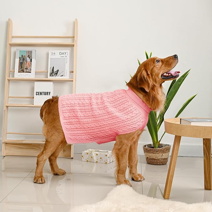 Dog Sweater 2 Pack for Large Dogs, Size XL, Pink & Red | Stretchy cable knit turtleneck, machine washable, high belly cut, comfy winter fit for English Bulldog, Boxer