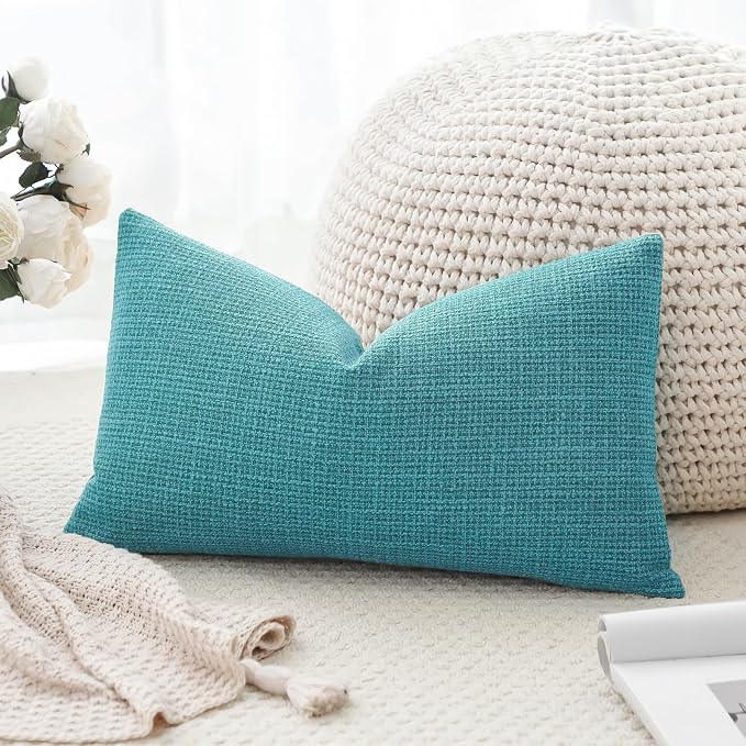 OTOSTAR Linen Throw Pillow Cover Set of 1 Decorative Lumbar Pillowcases Cushion Covers 16x24 Inch for Home Decor Sofa Bedroom Car 40 x 60CM Turquoise