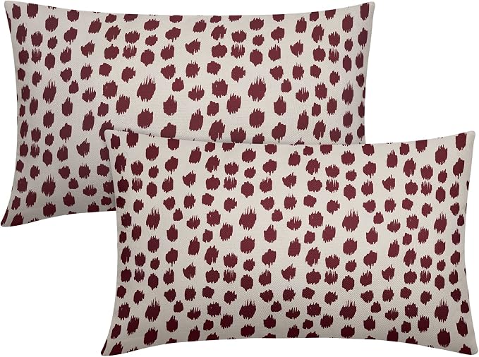 Burgundy Cream Pillow Covers 12x20 Set of 2 Boho Design Polka Dot Throw Pillows Modern Brush Strokes Print Decorative Outdoor Pillowcase Lumbar Cushion Cover Linen Pillow Case for Home Sofa Couch Bed
