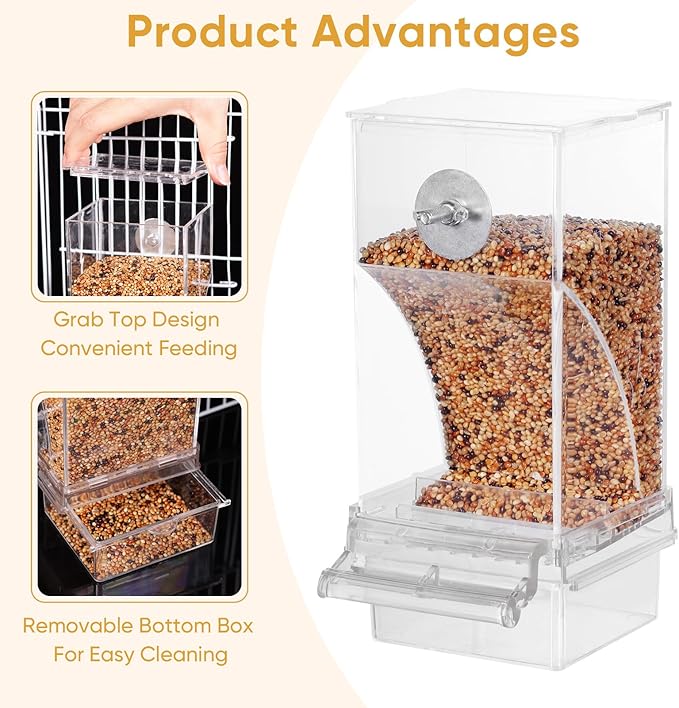 Kenond No Mess Bird Feeders Water Dispenser Set，Automatic Feeders for Cage | Automatic Parrot Feeder Cage Accessories, Clear Seed Container Food Drinker for Cage, for Cockatiel Lovebirds Budgies Canary