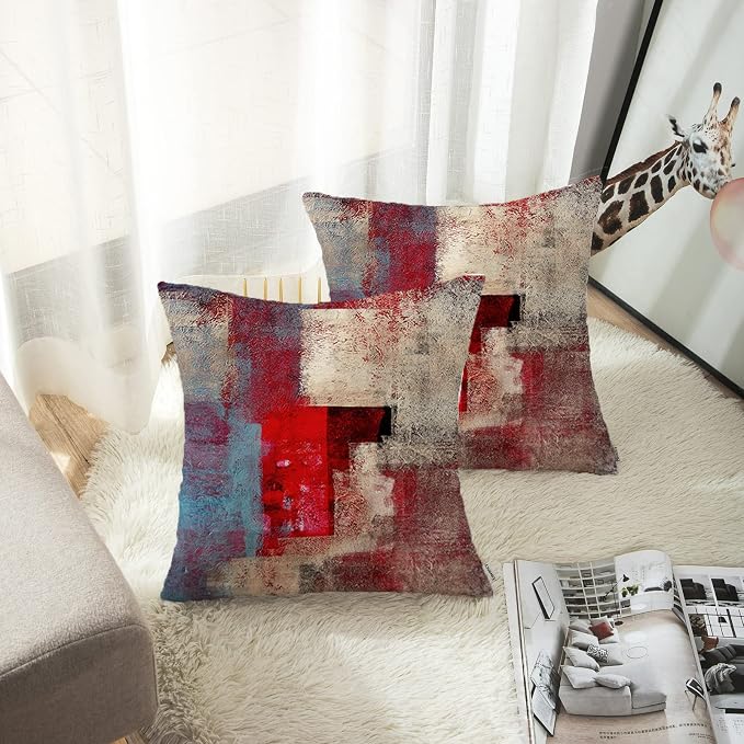Emvency Throw Pillow Covers Set of 2, 20 x 20 Inch, Red Brown and Gray | Abstract Modern Painting Outdoor Decorative Square Pillow Cases Couch Cushion Case for Couch Bed Sofa Living Room Home Decor