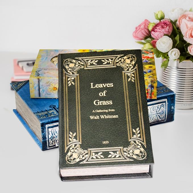 Fake Book Box Decorative Storage Box Faux Wood | Book Box with Magnetic Cover for Storage Jewelry,Photos, Greeting Cards,Remotes,Literary Work Pattern M Size Box