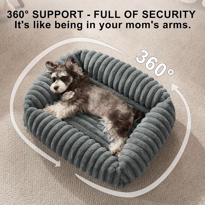 FURTIME Dog Bed for Small Dogs, Cat Beds for Indoor Cats Washable, Orthopedic Rectangle Soft Calming Puppy Bed with Removable Cover, Durable Pet Cuddler with Anti-Slip Bottom, Grey, S (20"x19"x6")