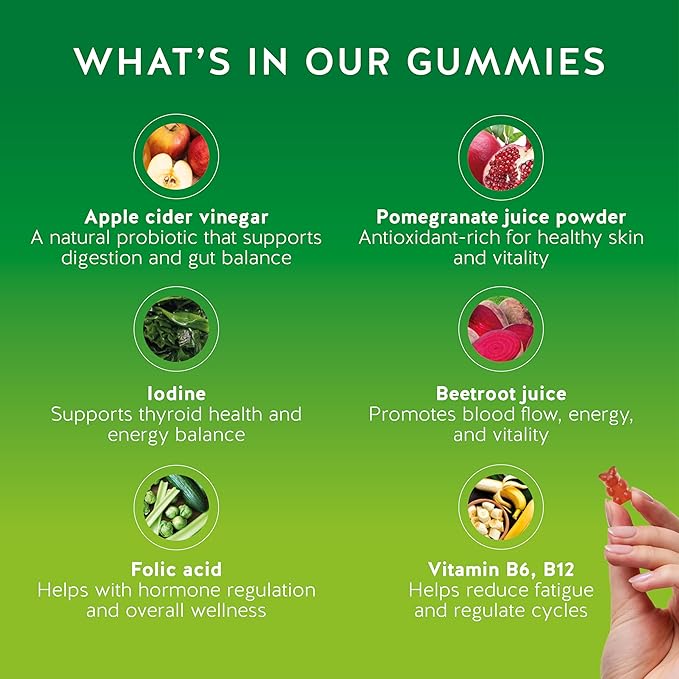 Bears with Benefits Apple Cider Vinegar Gummy Bears - Metabolism Booster Complex with Vitamin B6, B12, Iodine, Folic Acid - Well-Being & detoxification - Vegan - Balanced Gut (30 Gummies)