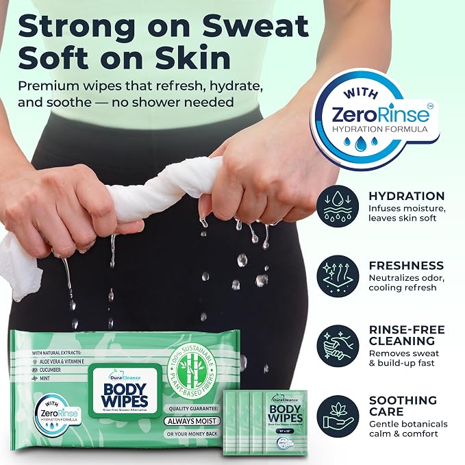 XL Body Wipes for Women - (2pk), 100 XL Shower Wipes + 8 Deodorizing Bath Wash Cloths - 10 x 11.5" Travel Size No Rinse Bathing Sheets, After Gym Cleaning Essentials, Toiletries for Womens Hygiene
