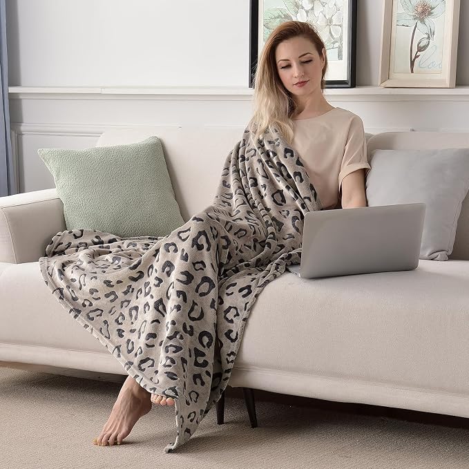 Leopard Print Throw Blanket, 60 x 80 Inches, Chocolate Leopard | Three-Dimensional Lightweight Super Soft Cozy Plush Flannel Fleece Blanket for Couch Bed