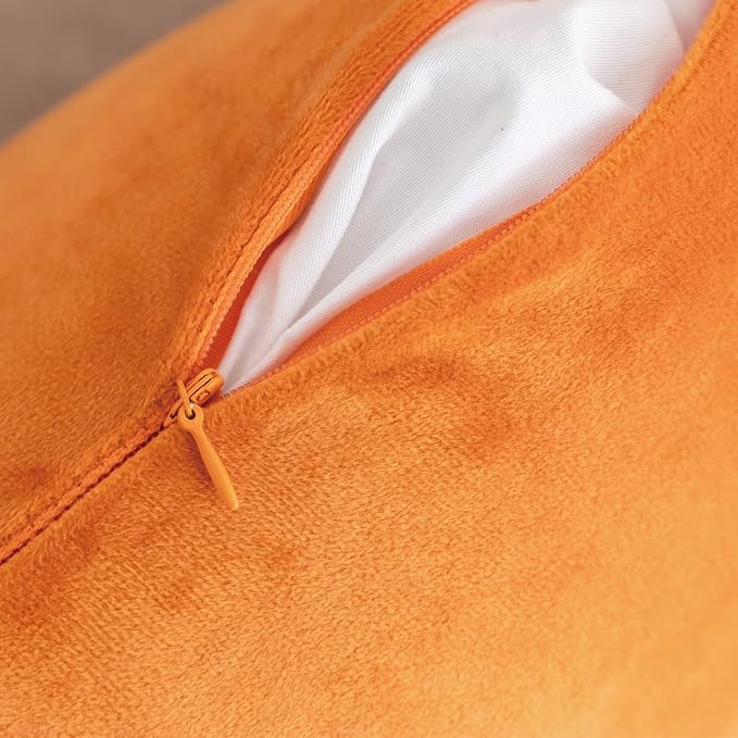 NiNi ALL Orange Velvet Throw Pillow Covers 12x20 Pack of 2 Decorative Couch | Soft Solid Cushion Squar Pillow Cases for Chair Sofa Bedroom Farmhouse Living room Modern Luxury Home Decor Fall Halloween