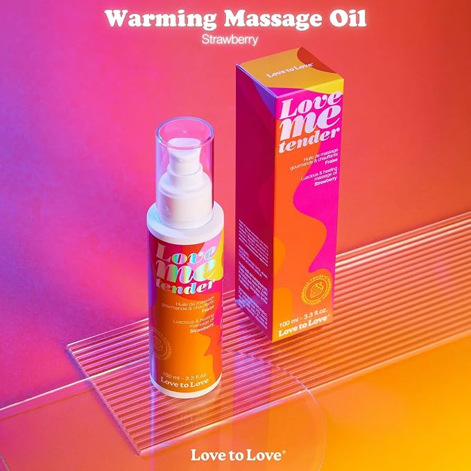 Love Me Tender Luscious Hydrating Strawberry Warming Massage Oil – Kissable Flavored Massage Oil for Couples Intimacy, Romantic Date Night, Couples Play, Sensual Body Oil, Intimacy Items 3.3 fl oz