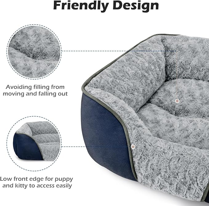 Small Dog Bed Rectangle Washable Orthopedic Soft Calming Sleeping Durable Pet Cuddler with Anti-Slip Bottom