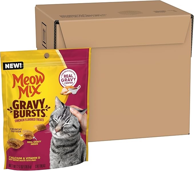 Meow Mix Gravy Bursts Chicken Flavored Cat Treats, 2.7 Oz. Bags (Pack of 5)