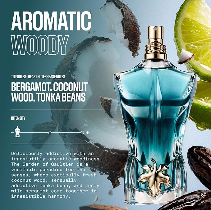 Jean Paul Gaultier Le Beau Eau de Toilette for Men - Long Lasting Addictive Aromatic Woody Mens Cologne with Bergamot, Coconut Wood & Tonka Bean - Designer Fragrance Spray, 2.5 oz