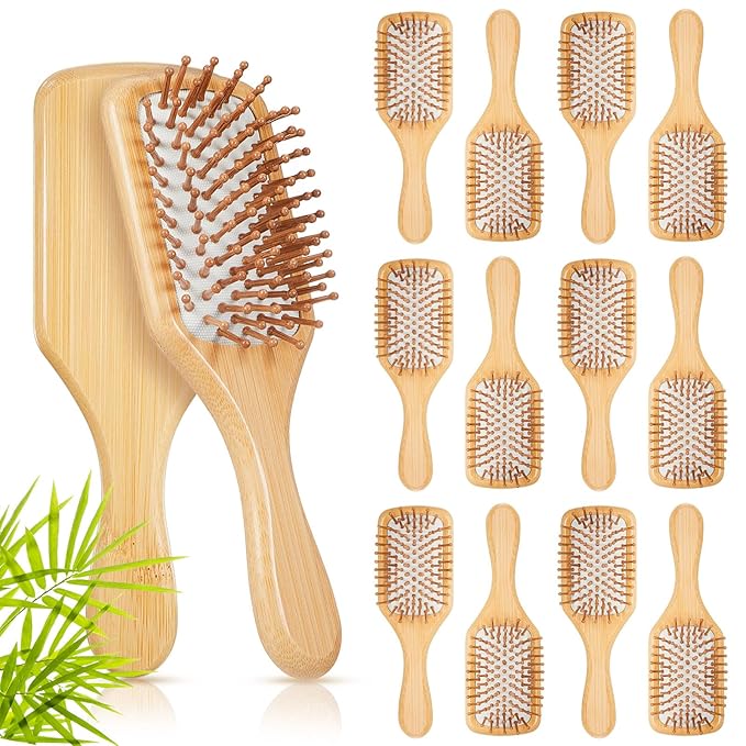 Tessco for you 12 Pcs Bamboo Hair Brushes Bulk Wooden Paddle Brush Scalp Massage Bristle Anti Static Engraving DIY Gifts for Women, Party, Wedding(7.87'' X 2.56'',White)