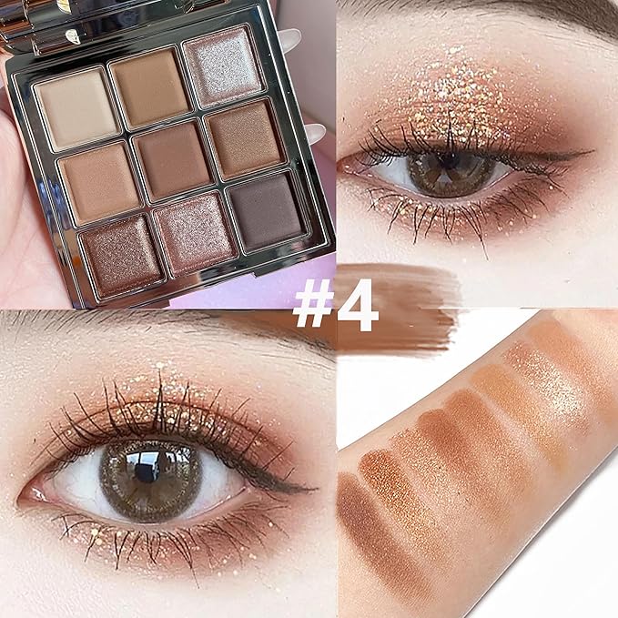 9 Colors Eyeshadow Palette, Matte & Shimmer & Glitter Eye Shadow, Highly Pigmented Silky Smooth Powder Waterproof Long Lasting Makeup Palettes. (Color 4)