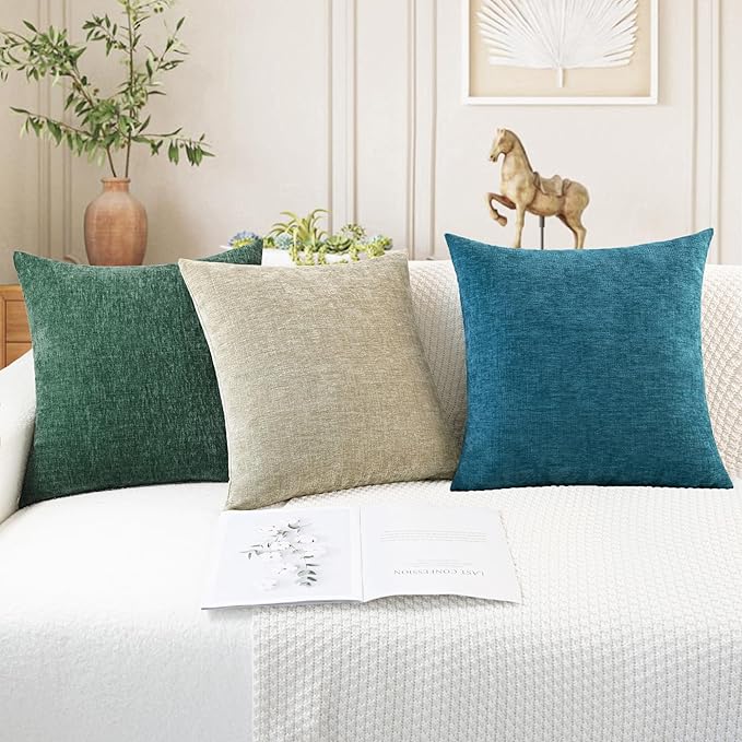 CaliTime Decorative Couch Throw Pillow Covers 18 X 18 Inches Ocean Blue | Pack of 4, Cozy Chenille Cushion Cases for Sofa Bed Living Room Farmhouse Home