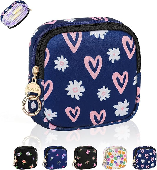 Period Bag for Teen Girls, Neoprene Cute Sanitary Napkin Storage Bag, Menstrual Pad Pouch Tampon Holder (Hearts)