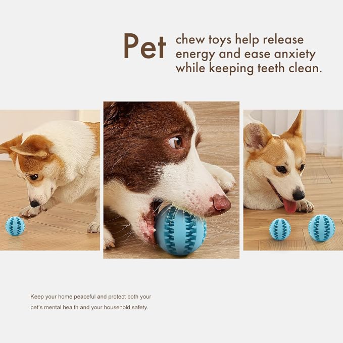 Mira's Pocket Engaging Treat-Dispensing Chew Ball for Dogs - Natural Rubber Puzzle Toy for Teething, Boredom & Dental Health (Blue & Yellow, Large) (Sky Blue & Pink, Medium)