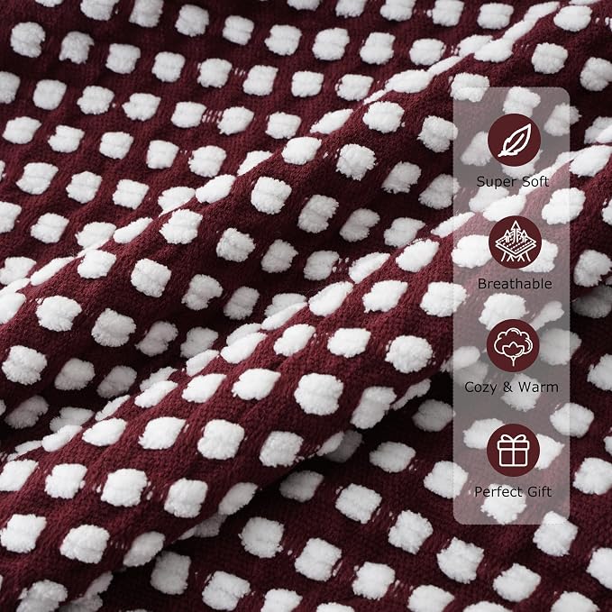 Bunnikins & Clover Knitted Red Purple Throw Blanket, Cozy Warm Lightweight Chenille Throw Blanket for Bed, Sofa, Home Decor, 50"x60"