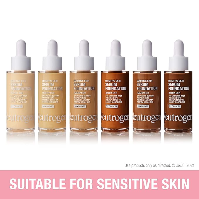 Neutrogena Healthy Skin Sensitive Skin Serum Foundation with Pro-Vitamin B5, Color Correcting & Pore Minimizing Liquid Foundation & Face Serum, Buildable Coverage, Light 02, 1 oz
