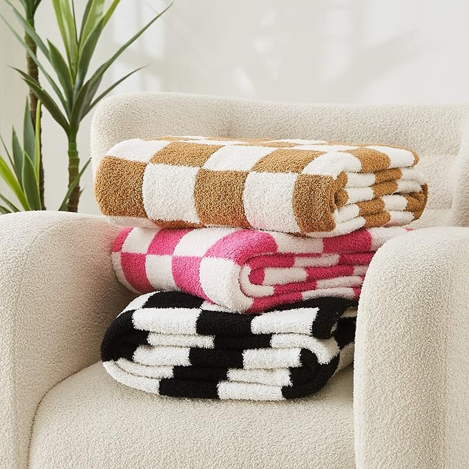 Soft Checkered Throw Blanket for Couch-Cozy Warm Knitted Blankets | Lightweight Warm Fluffy Decor for Women, Mom, Her & Girls, Sofa, Chair, Bed, 50x70in, Burnt Orange