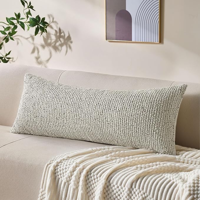 Allorry Soft Wool Decorative Throw Pillow Covers 14x36 Cream Gray SY011B14 | Cozy Soft Touch,Neutral Textured Boho Cushion Covers for Modern Farmhouse Sofa Bedroom Living Room Decor