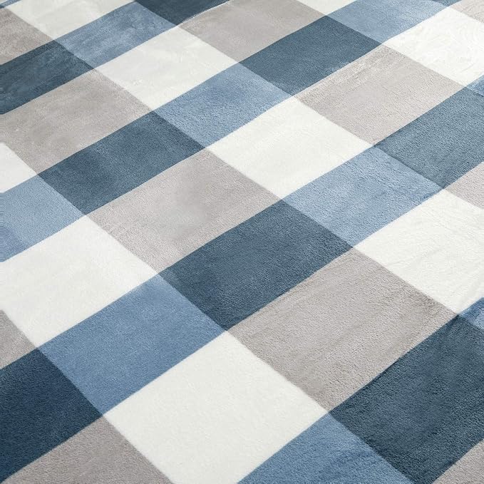 PU MEI Sherpa Throw Blanket for Couch Sofa 50“*60”-Fuzzy Soft Cozy Fleece Thick Warm Blanket for Winter, Soft Throws Plush Fluffy Lattice Flannel Blankets (Grey-Soft Blue)