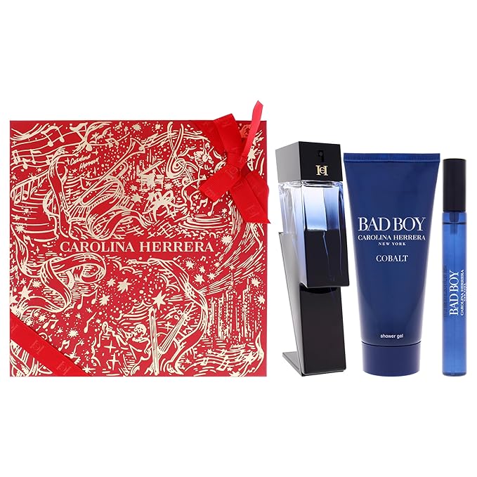 Carolina Herrera Bad Boy Cobalt 3-Piece Gift Set for Men, (Eau De Parfum 3.4 oz + Shower Gel 3.4 oz + Travel Spray 0.34 oz) – Limited Edition
