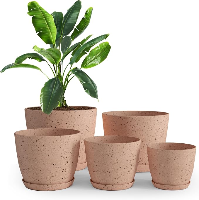 Plant Pots Indoor with Drainage 5 Pack Multisize Planters Spotty Peach Pink | Drainage holes included Multiple sizes 7/6.6/6/5.3/4.8 In Indoor plants and flowers Durable plastic construction
