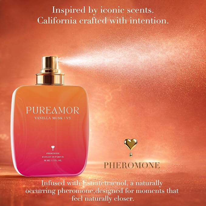 PUREAMOR Pheromone Perfume for Women, Vanilla Musk Extrait de Parfum Spray – Warm Cozy Scent with Vanilla, Soft Woods & Musk, Long Lasting Fragrance, 1.0 oz / 30 ml