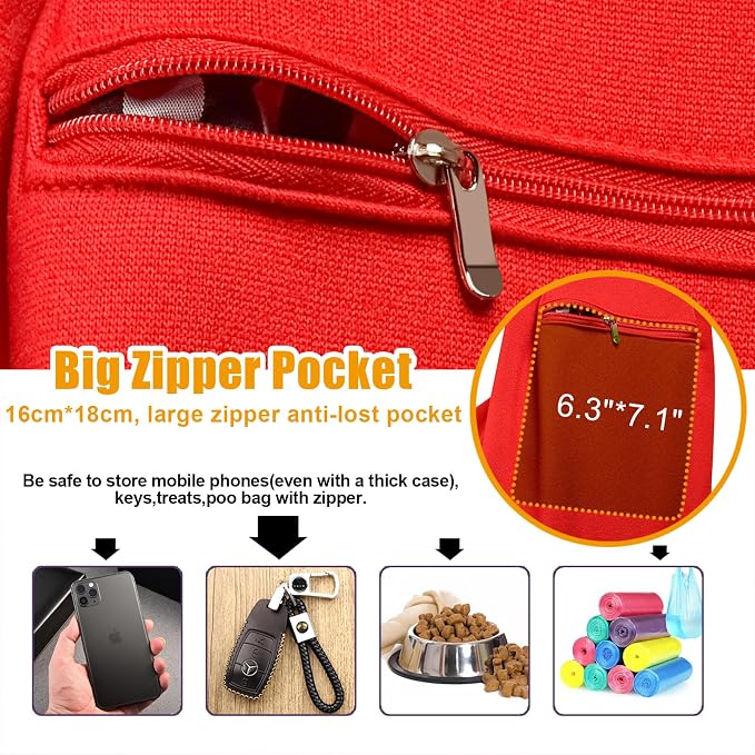 Tomkas Small Dog Cat Sling Carrier Puppy Purse Travel Wrap Soft Crossbody Pet Bag (Red, M - Zip Pocket & Classic Strap)