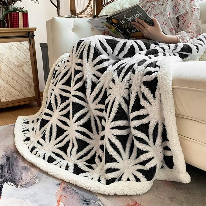 LOMAO Sherpa Fleece Blanket Fuzzy Soft Throw Blanket Dual Sided Blanket for Couch Sofa Bed (Black, 60''x80'')