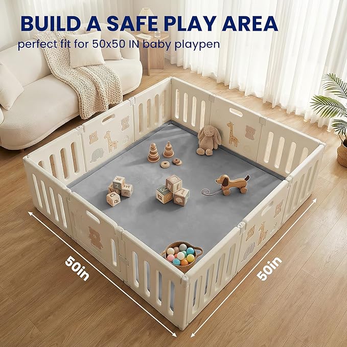 Huloo Sleep Ultra Soft Baby Play Mat for Floor,1.3" Thick Elasti-Foam 50x50 Playpen Mat for Toddlers Infant kids,Non-Slip Backing Safe for Crawling&Tummy Time,Tatami Style (Dark Grey)