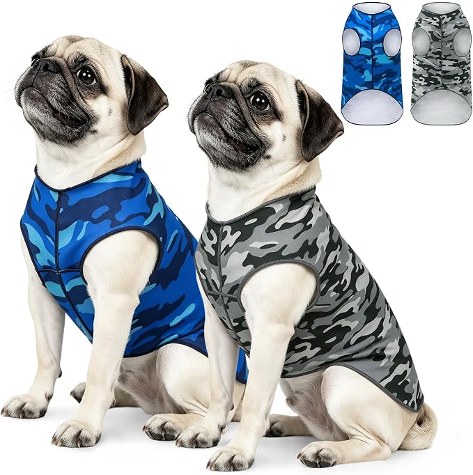 YUDODO 2 Pack Dog Shirts, Lightweight Stretchy Dog Tank Tops, Soft Pet Vest | Skin-Friendly, Breathable, Sleeveless, All Season Dog Clothes, For Small Medium Dogs, Blue+Gray, M