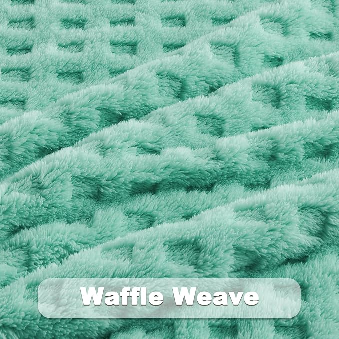 NEWCOSPLAY 3D Waffle Checkered Flannel Queen Blanket, Aqua, 90"x90" | Super Soft Cute Lightweight Decorative Premium Silky Fleece Blanket for Couch Sofa Bed, Gift for Women Men, All Season Use