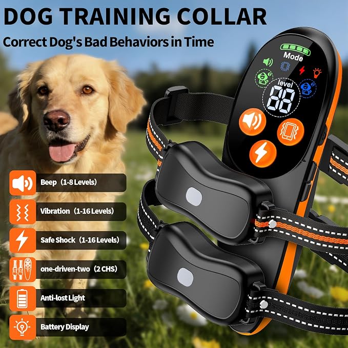 Shock Collar for Dogs 2 Pack, 4000FT IP67 Waterproof 2 Dog Training Collar 4 Training Modes, Shock Collar with Remote Control for Dogs with Light, E Collars for Small Medium Large Dogs (5–150Lbs)